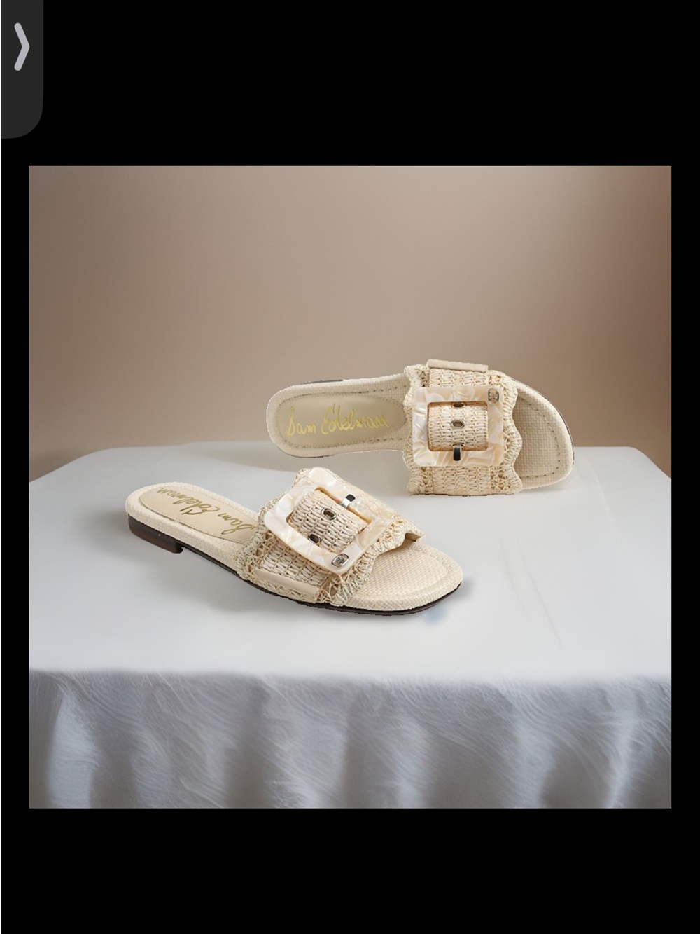 Sam Edelman Cream Raffia Buckle Slide Mules
